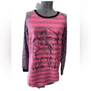 🆕Crazy train pink leopard print sleeve Native American medium pullover top NWT